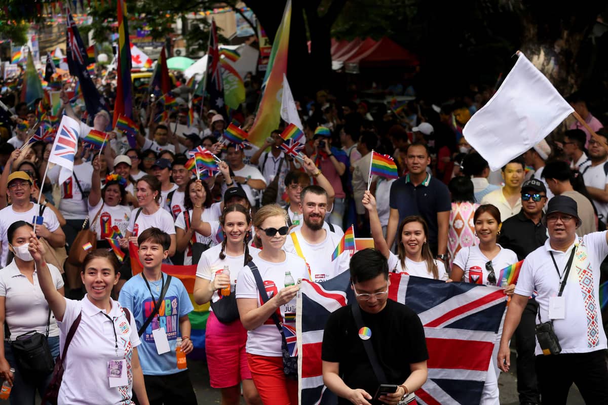 (June 22 2024)………On Saturday, June 22, 2024, Quezon City Mayor Joy Belmonte with ambassador from Different country, and Thousands of LGBTQIA+ members join the Love Laban Pride March 2024 held in Quezon City  the "Love Laban 2 Everyone!" Pride PH Festival 2024. which will honor members of the LGBTQ+ community and call for the passage of the SOGIE (sexual orientation, gender identity, and expression) equality bill.………..Photo/Analy Labor